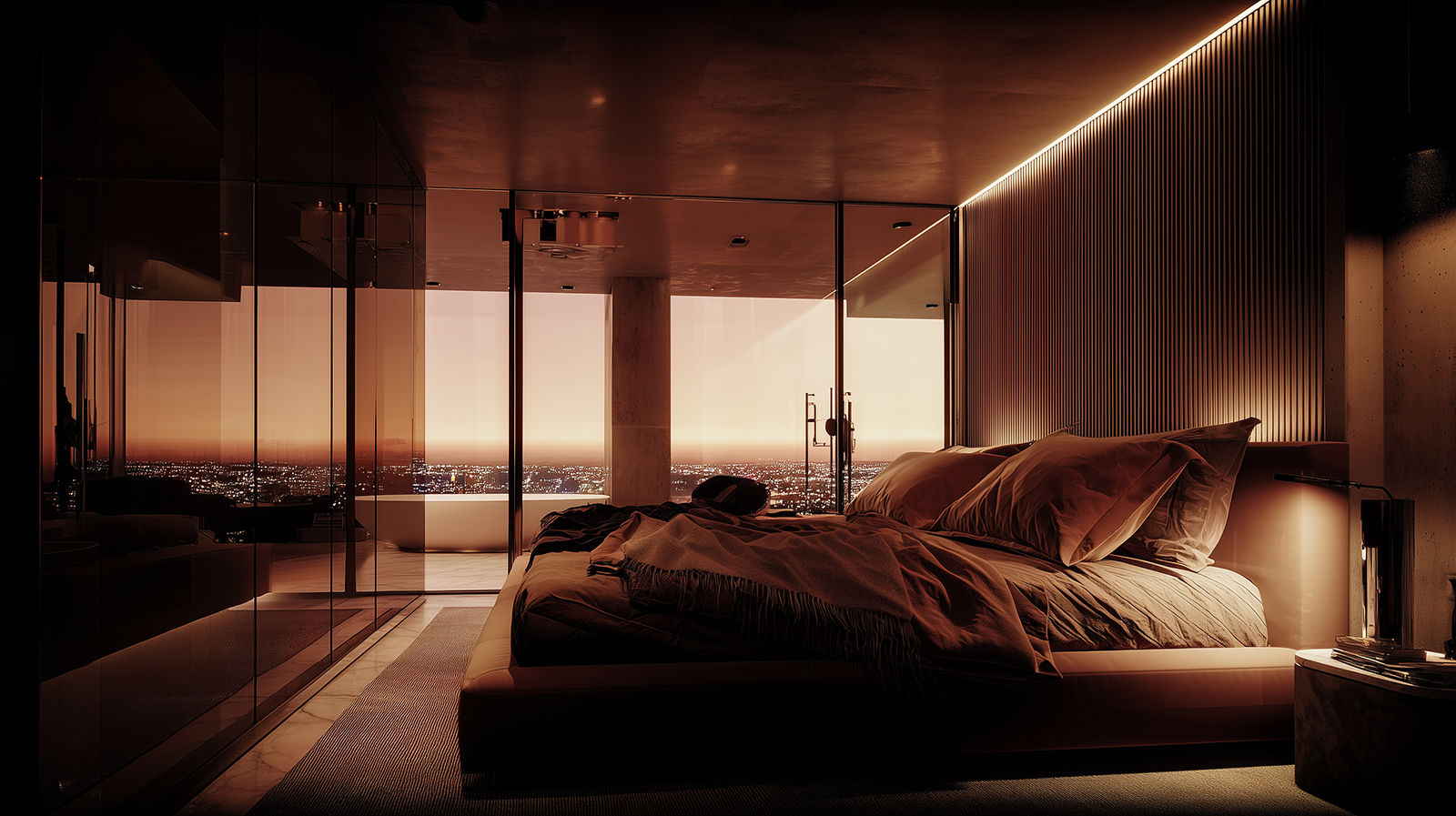 London penthouse bedroom with interior visualisation and spatial layout