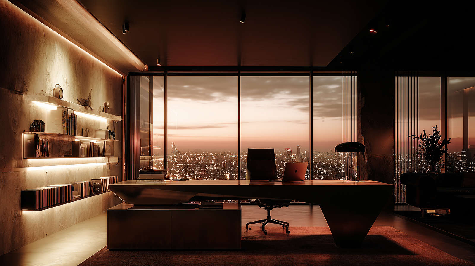London penthouse office with interior visualisation and integrated workspace design
