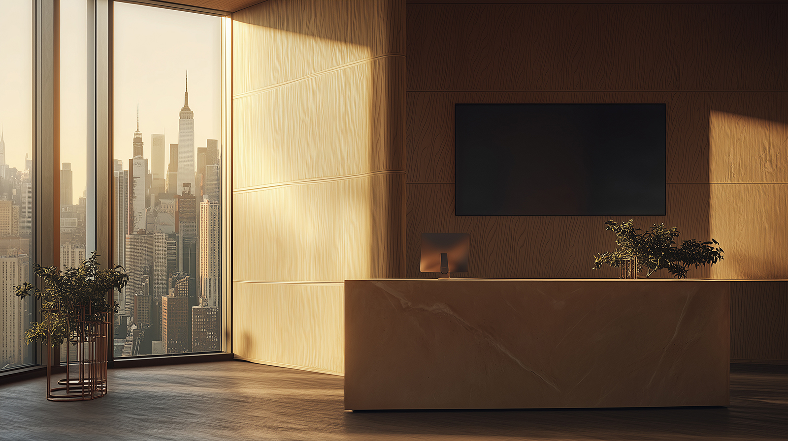 NY office reception with spatial brand expression