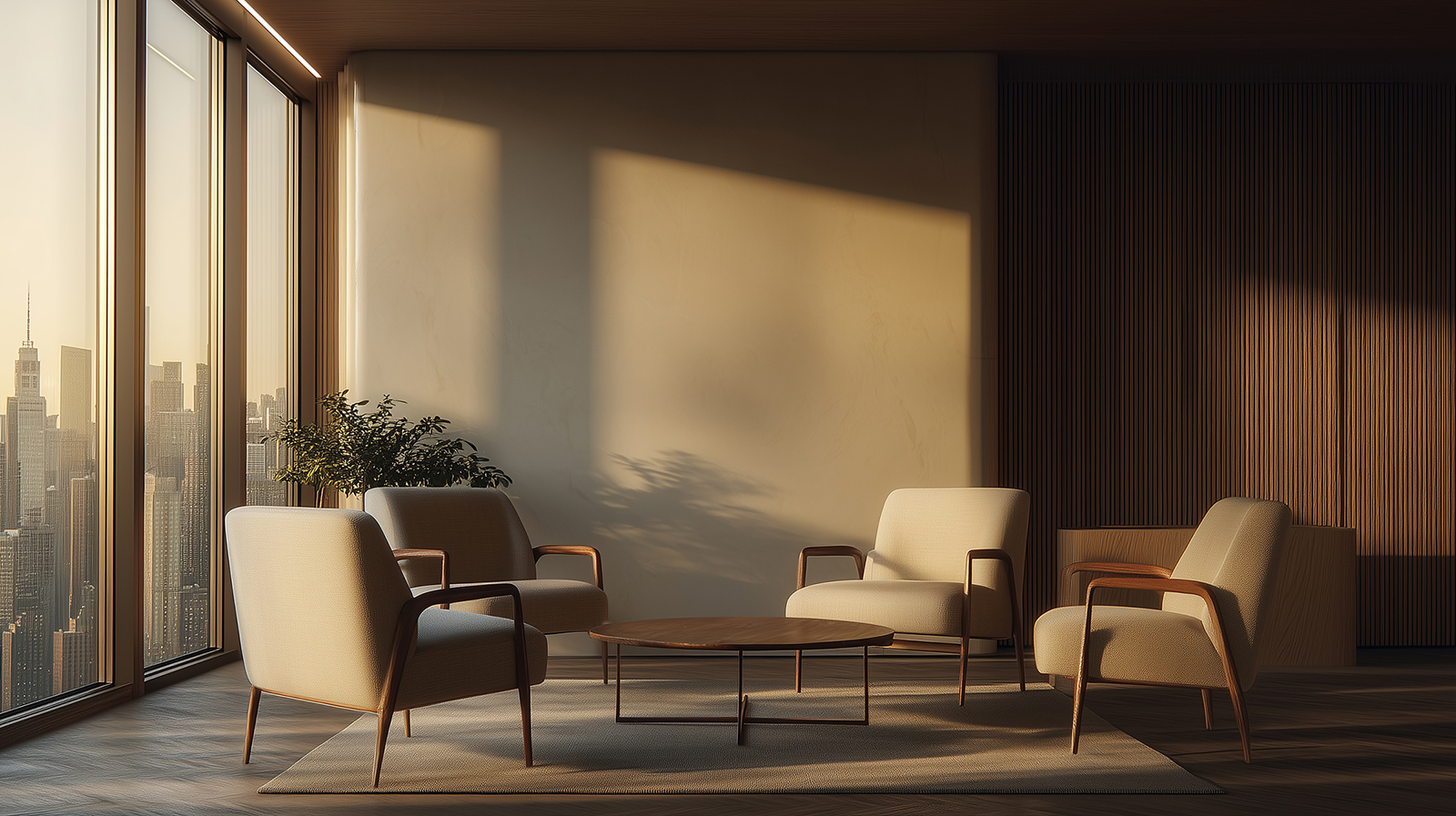 NY office interior seating area with brand environment design