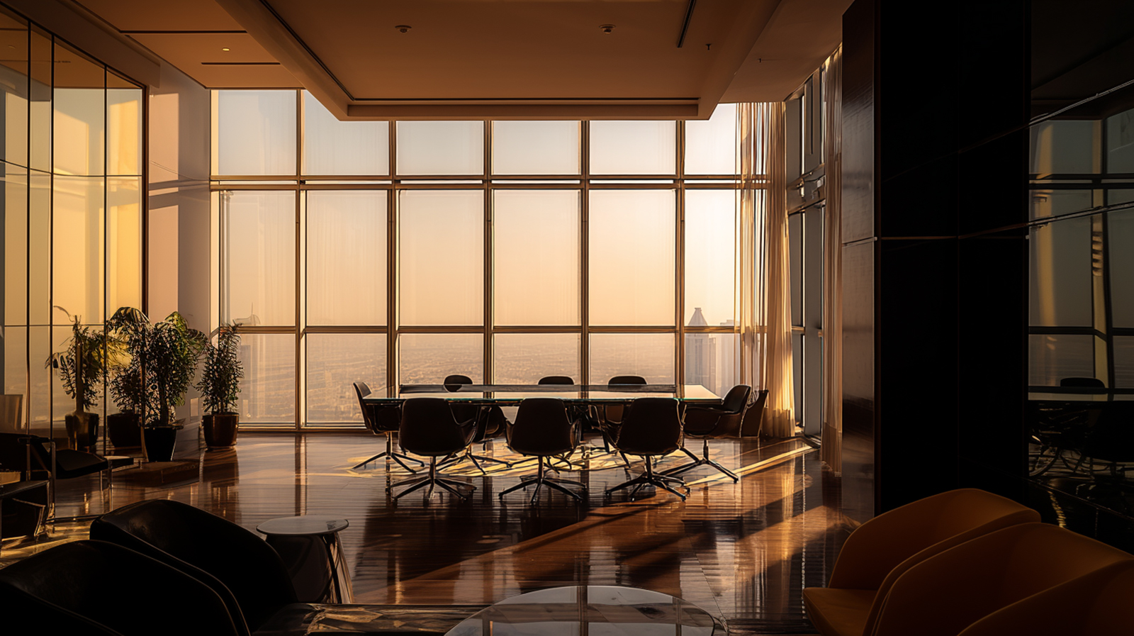 Private banking conference room with integrated interior design