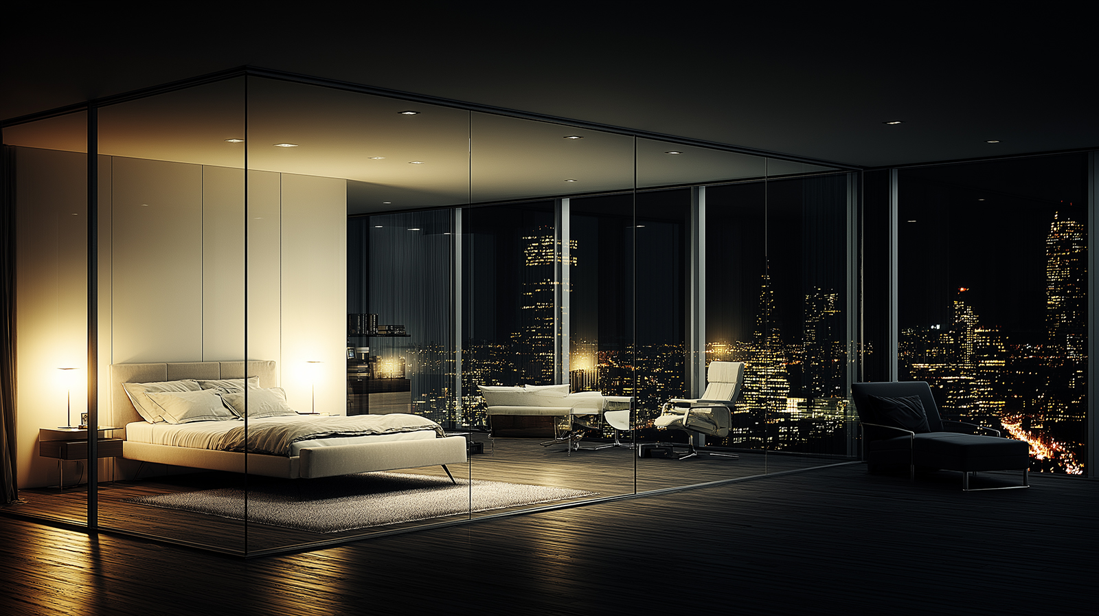 Tokyo penthouse bedroom with interior design and spatial layout